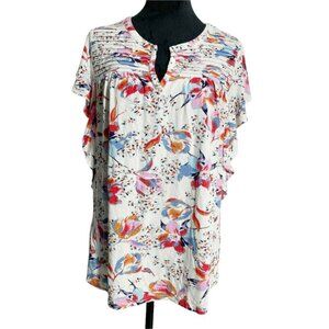 Meadow Rue Size Large  Top Blouse Floral Short Sleeve T Shirt